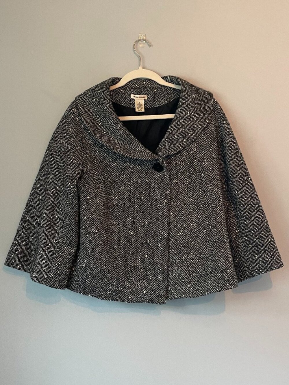 Herringbone Cape-Style Jacket with Wide Collar by Laura Ashley